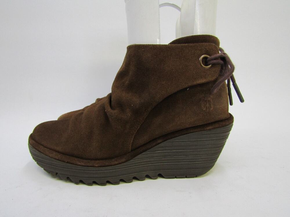 FLY LONDON Womens Size 37 EUR Brown Suede Slouch Wedge Ankle Boots Bootie